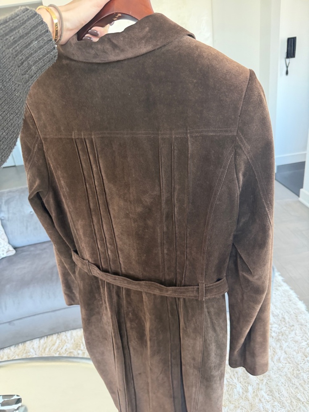 Pasha & Jo Dark Brown Suede Trench Coat with Belt - Picture 3 of 3